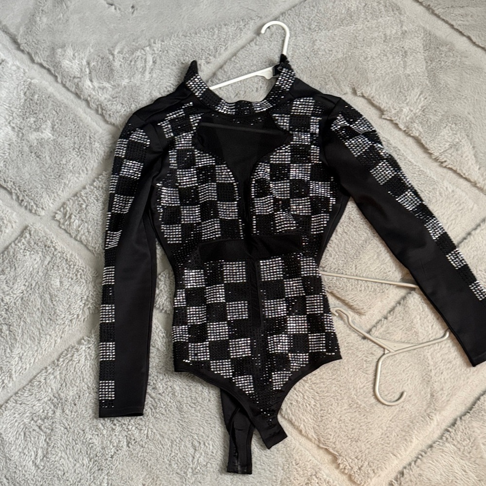 Windsor Black Bodysuit with Silver Accents